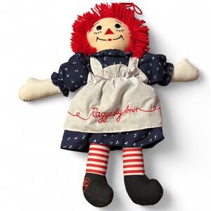 Raggedy Ann 85th Birthday Plush Doll Red Yarn Hair Blue Floral Dress Apron Vtg